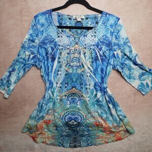 Unity Blue Boho Embellished Tunic Top 1X